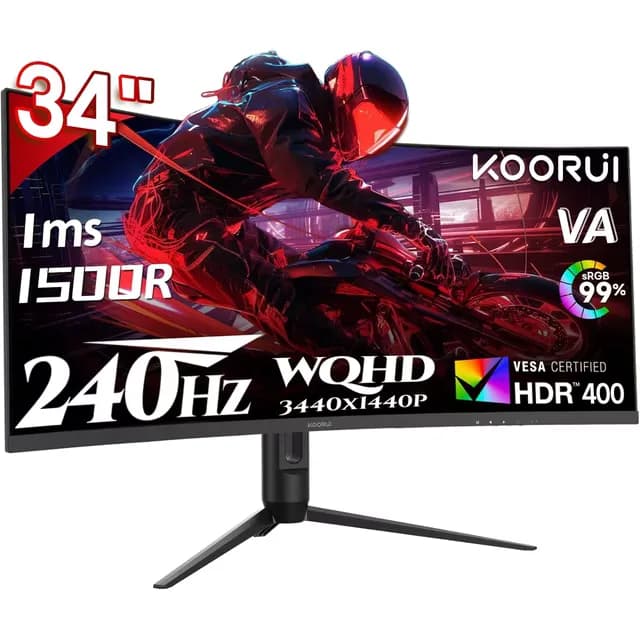 KOORUI 34" 3440 x 1440 240 Hz VA Gaming Monitor FreeSync Premium (AMD Adaptive Sync) 90% DCI-P3 G3441XC